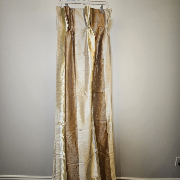Two custom panels taupe gold vertical stripe tafetta pleated lined drapes 54x92" - Picture 6 of 9
